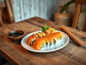 Sushi Tropical com Abacate e Salmão
