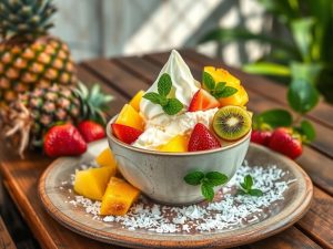 Sorvete de Coco com Frutas Tropicais