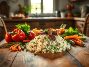 Arroz Carreteiro Low Carb com Carne Seca e Legumes